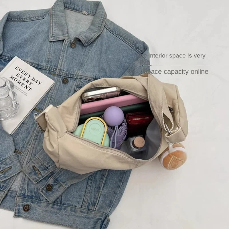 Women Japan Style Hobo Crossbody Bag Large Capacity Ins Style Versatile Embroidery Shoulder Bag Waterproof Commuter Bag