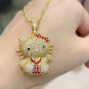 Kawaii Hello Kitty Necklace Anime Sanrio Hip Hop Cute Diamond Pendant Necklace Men's and Women's Cartoon Fashion Jewelry Gift