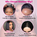Straight Glueless Wig Human Hair Ready To Wear Short Bob Wigs For Women Transparent Pre Cut Human Hair Wigs Bleached Bye Bye Knots Natural Hairline 100% Human Hair Wigs For Women No Glue Cheap Wigs On Clearance Alianna 4x4 La