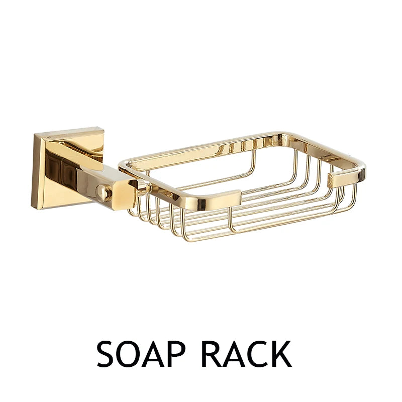 Luxury Golden Bathroom Brass Hardware Towel Rack Paper holder Toilet Brush Holder Towel Holder hook Row hook Activity bar