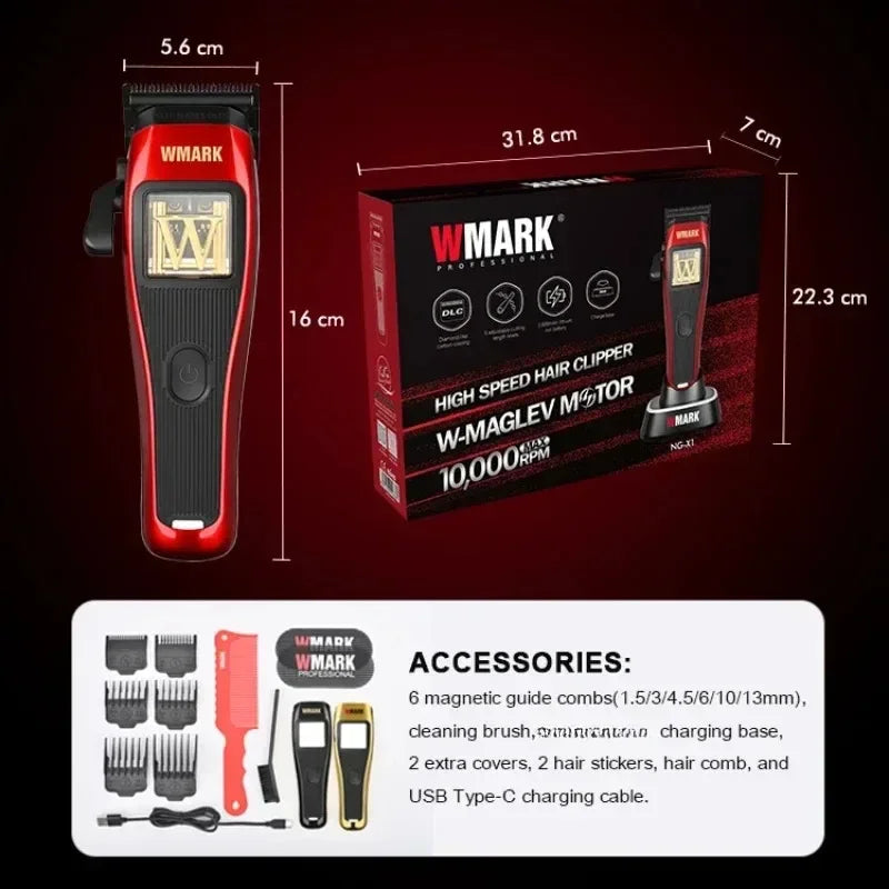 High Speed 10000RPM WMARK NG-X1  Professional Hair Clipper with Charge Base Hair Trimmer For Man Barber Haircut Machines 9V