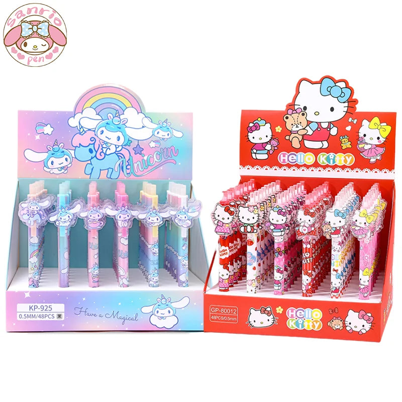 Sanrio 48pcs Press Gel Pen Cartoon Kuromi Cinnamoroll Hello Kitty Students Learn Stationery 0.5mm Black Exam Pens Exquisite Gift