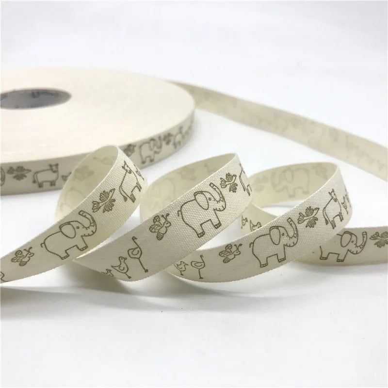 5 Yards/lot 15mm Cotton Ribbon Handmade Design Printed Gift Wrap With For Wedding Christmas Decoration DIY Apparel Sewing Fabric