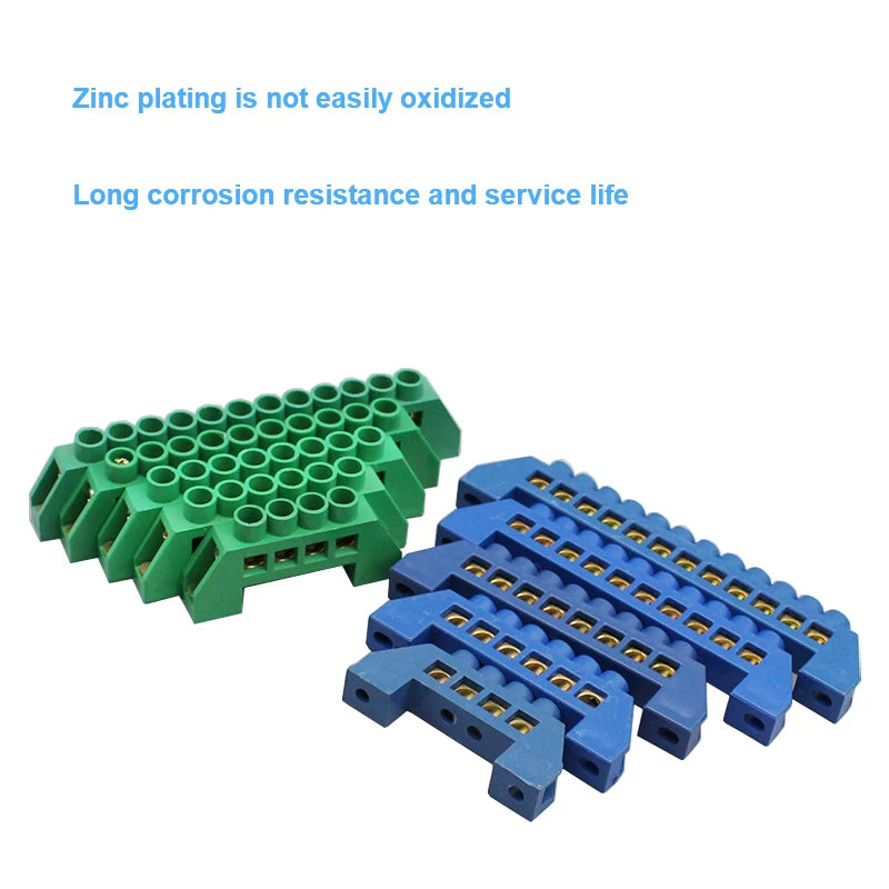 Blue Green White Bridge Design Zero Line 4-12 Pole Screw Brass Copper Grounding Strip Terminal Block Connector Earth And Neutral