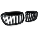 Double Line Car Front Bumper Kidney Grilles Compatible with BMW X1 F48 F49 2016 2017 2018 2019 Racing Grille Glossy Black 1 Pair