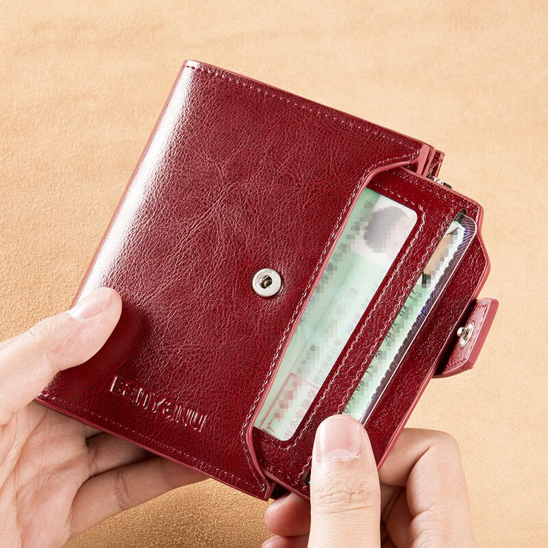 Fahion Women Genuine Leather Wallet RFID Blocking Short Multi Function Large Capacity Zipper Coin Purse Money Clip