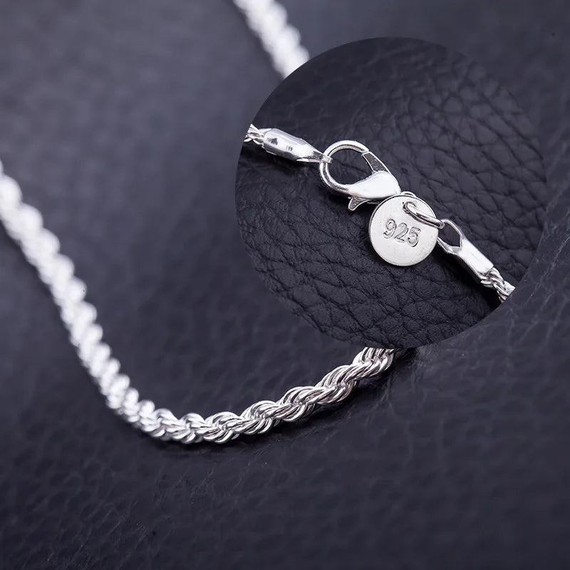 Hot Charms Fine 4MM Rope Chain 925 Sterling Silver Necklaces for Woman Men Classic Fashion Jewelry Wedding Party Holiday Gifts