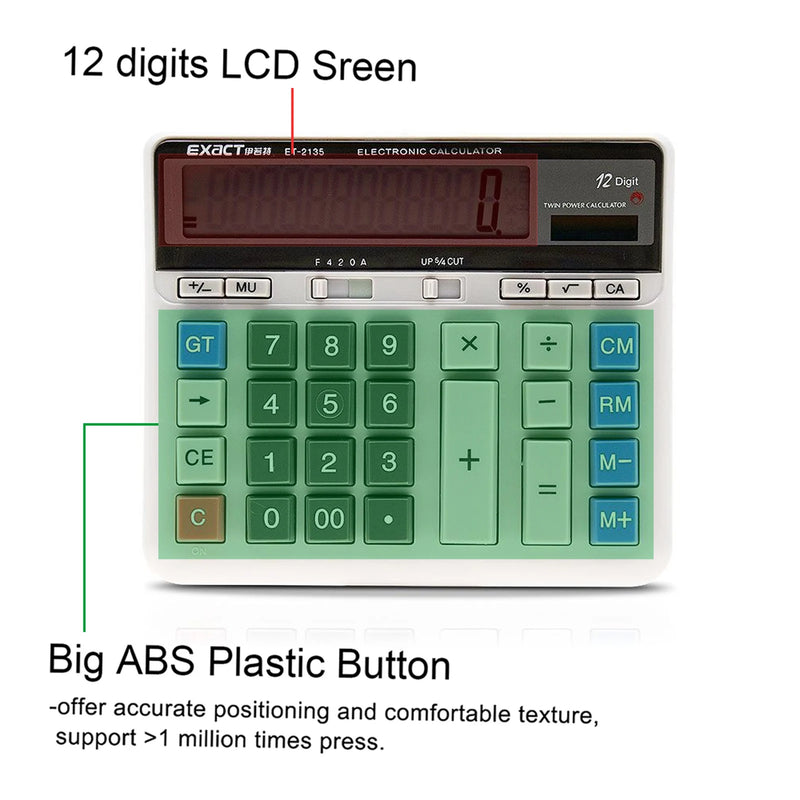 Large Computer Electronic Calculator Counter Solar & Battery Power 12 Digit Display Multi-functional Big Button for Business Off