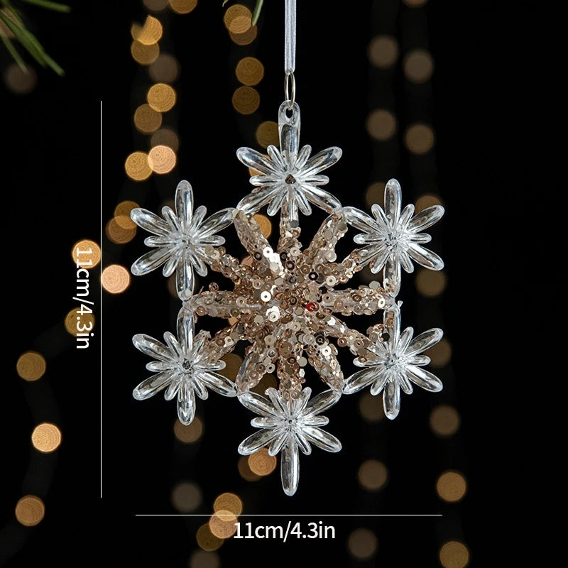 Christmas Decoration Acrylic Snowflake Icicle Pendants Xmas Tree Decor Snowflower Bell Hanging Pendant Home New Year Gift 2025