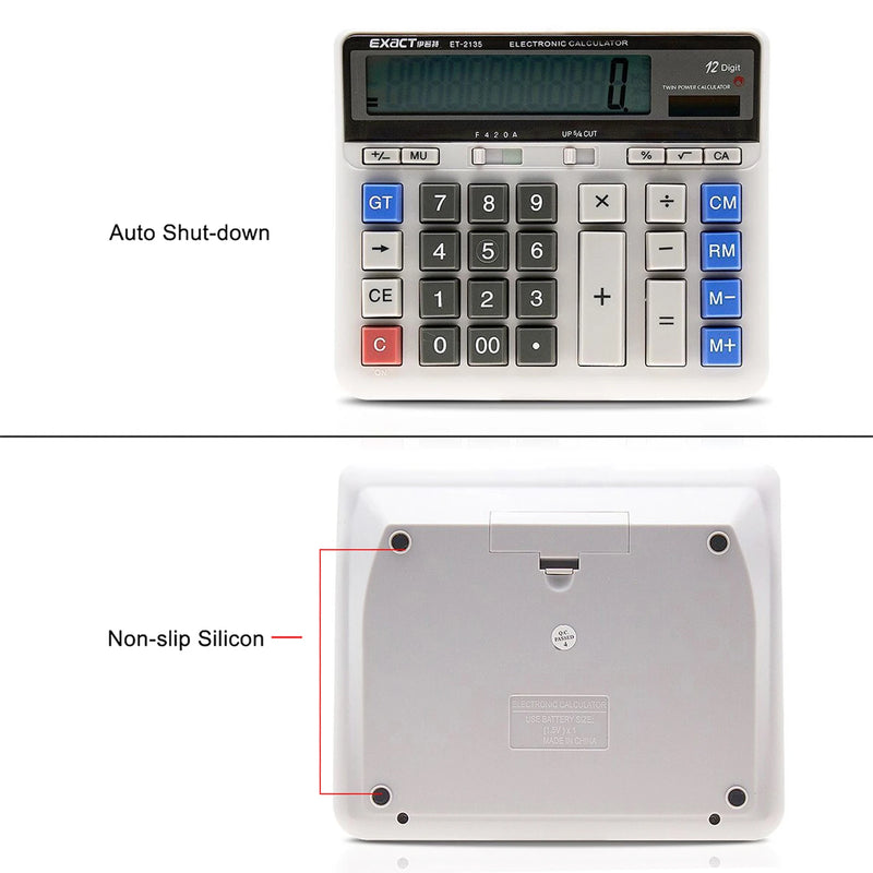 Large Computer Electronic Calculator Counter Solar & Battery Power 12 Digit Display Multi-functional Big Button for Business Off