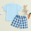 Adorable Infant Easter Outfit with Bunny and Carrot Embroidery Short Sleeve Tee and Plaid Shorts Set for Boys