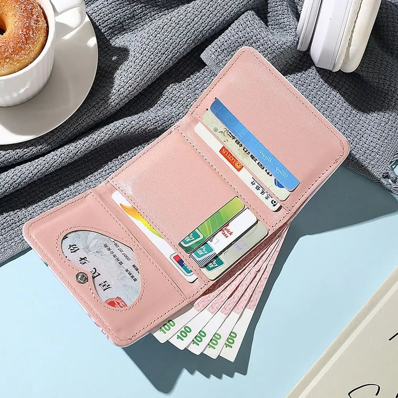 PU Leather Money Coin Purse Simple 3 Folds INS Style Credit Card Holoder Cute Kitten Dog Card Wallets for Girls Students Gift