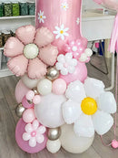 42pcs Daisy Pillar Balloon Set, Includes Oversized Pink Number Balloons, Sunflower Foil Balloons,For Birthday,Girls' Party