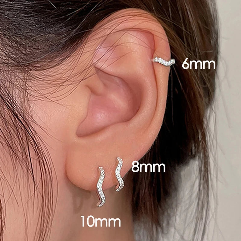 Simple Y2k Kpop Wave Hoop Earrings for Women Small Huggie Thin Zirconia Ear Cartilage Earing Piercing Earclip Jewelry KDE081