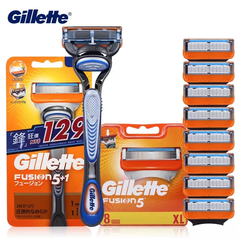 Genuine Gillette Fusion Razor for Men Face Hair Shaving Removal Safety Manul Shaver + Replacement Razor Blades Cassettes Fusion5