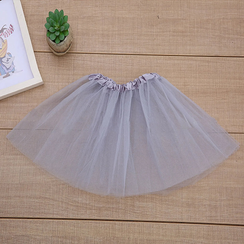 Fashion Kids Mesh Miniskirts Girls Princess Solid White Dance Ballet Tutu Brand Party Dress Girl Faldas Skirt Elastic Clothes