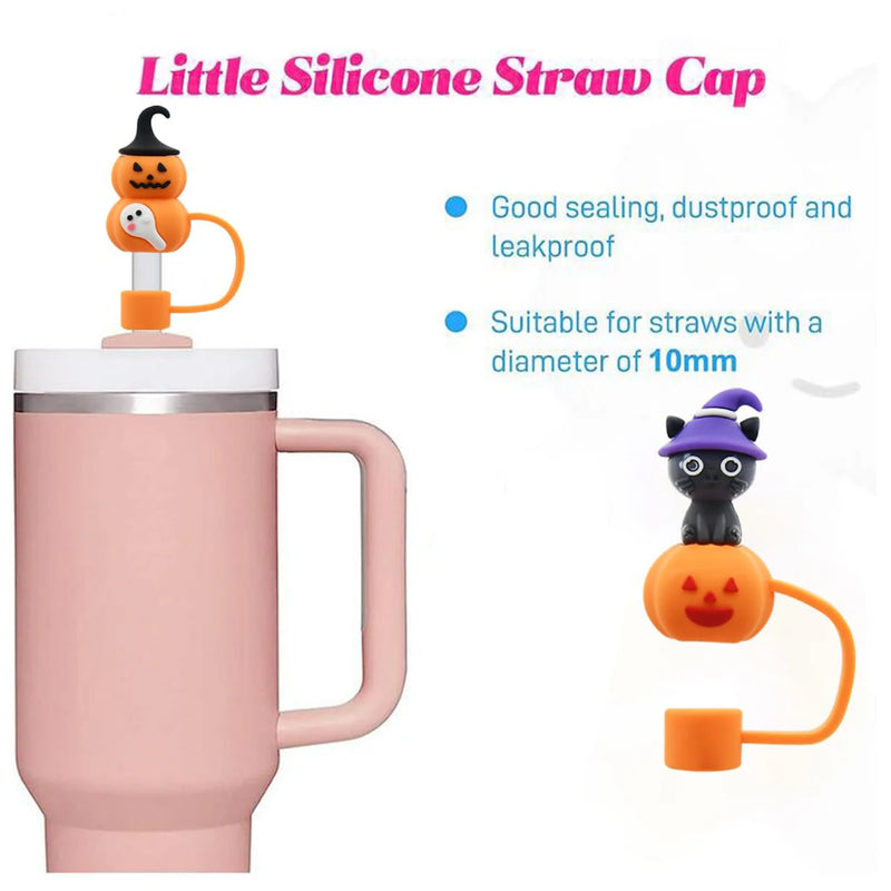 5 PCS Halloween Straw Cover Cap for Stanley Cup,Cute Ghost Halloween Straw Topper,Portable Drinking Straws Topper Covers