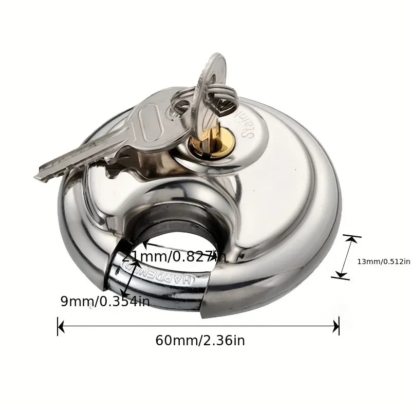 1/2/3PCS 60mm Waterproof Stainless Steel Disc Lock With Key With 3/8-Inch Shackle Outdoor Padlock For Storage Unit