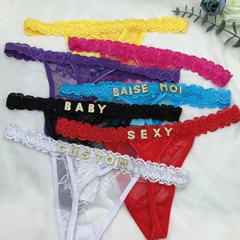 Custom Thong Panties With Name G-string Thongs Sexy Girls Name Underwear Bikini Soft Lace Tanga Christmas Gifts for Her