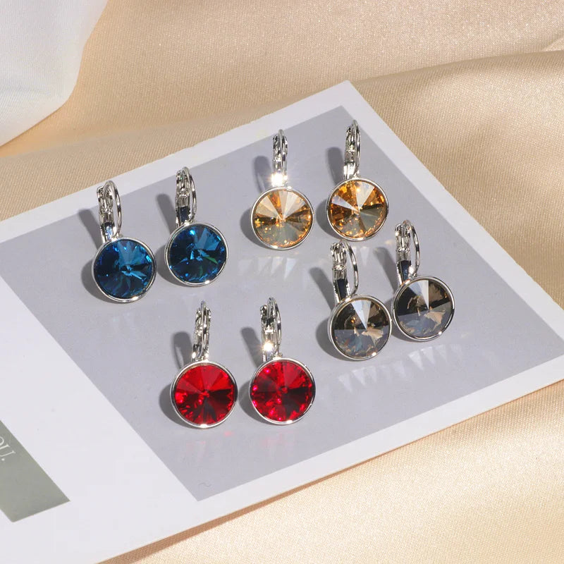New Trendy Korean Shiny Round Crystal Earrings for Women Classic Engagement Wedding Party Statement Jewelry Gifts