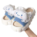Sanrio Hello Kitty Platform Shoes Women Luxury Design Linen Bottom Breathable Fuzzy Slippers Y2k Female Cartoon Trend Flat Shoe