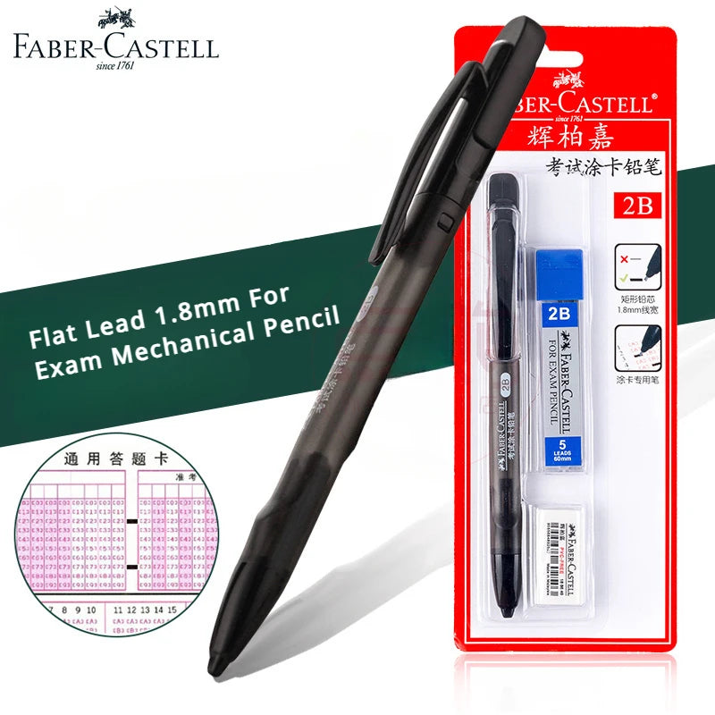 FABER CASTELL Flat Lead 1.8mm For Exam Mechanical Pencil 2B Set With Refills, Eraser Draft Drawing Art Sketching Calligraphy