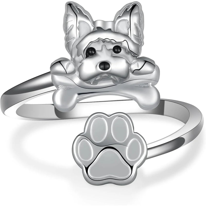 1Pc Cute Black Pug Dog Paw Open Ring Exquisite Women's Dog Jewelry Fashion Daily Accessories Perfect Gift for Dog Lovers