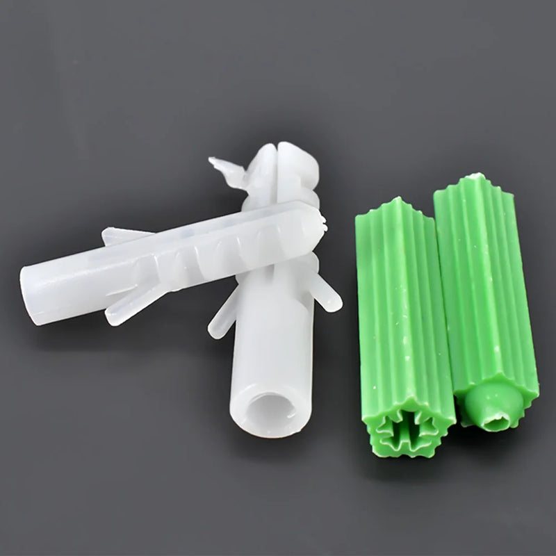 M5 M6 M8 Plastic Expansion Tube Rubber Plug Wall Plastic Pipe Nylon Plunger Expand Screw Anchors Green and White 25/50/75/100PCS