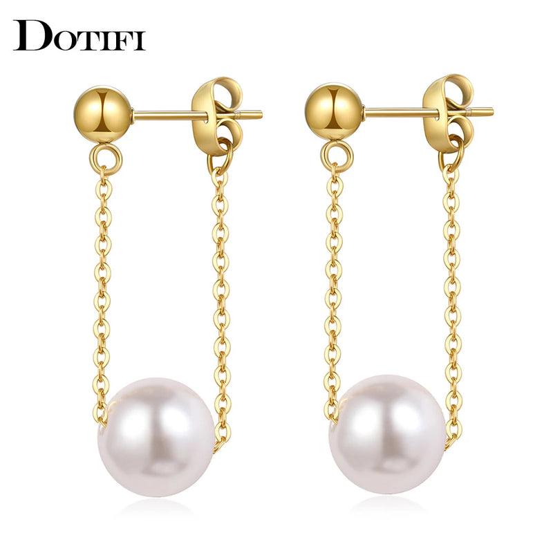 Stainless Steel Earrings Simple Elegant Big Pearl Pendant 2022 New Fashion Earrings For Women Jewelry Party Ladies' Unusual Gift
