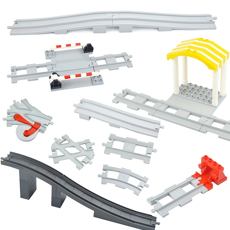 Big Size Train Car Tracks Bricks Transport Accessories Straight Curved Uphill Switch Rail Building Blocks Compatible Large Toys