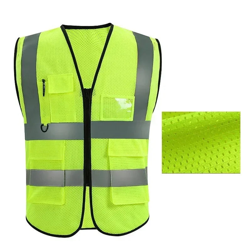 Summer Unisex Mesh Safety Vests High-Visibility Durable Breathable Zippered Pockets Comfortable Reflective for Enhanced Safety