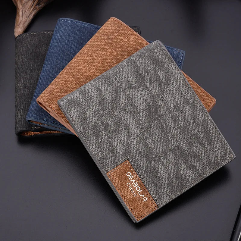 Men's Vintage Soft Exterior Slim Short Wallet Korean Stitching Card Holder Multifunctional With Card Slots & Id Window Wallet