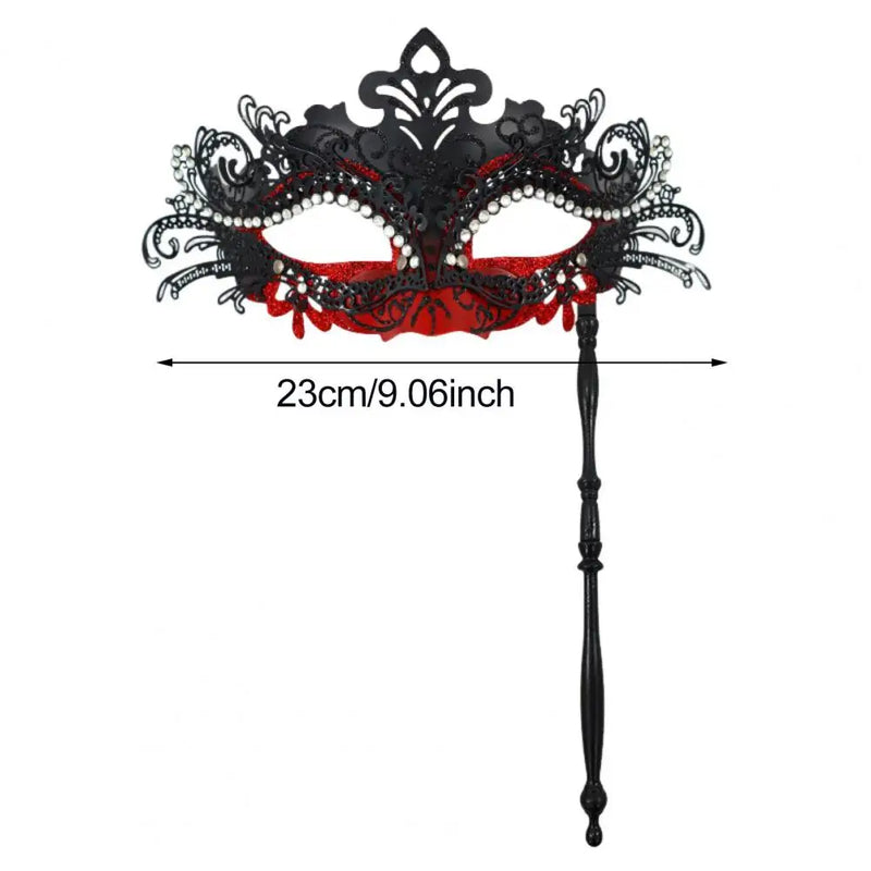 Metal Fancy Elegant Party Masque with Handheld Stick Half Face Venetian Masque with Rhinestones for Women Men Prom Masquerade