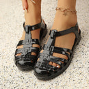 Summer Women's New Flats Sandals, Fashionable Hollow Casual Roman Sandals, Spring and Summer Non-Slip Beach Shoes Crystal Shiny Thick Heel Plastic Pvc Sandals