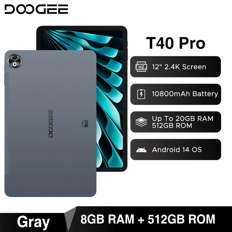 World Premiere DOOGEE T40 Pro Tablet 12" IPS 2.4K 20GB(8+12) 512GB Android 14 Helio G99 6nm 10800mAh 18W Charge 7.6mm ultra-thin