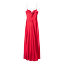 HH 2025 Women Red V-Neck Holiday Style Satin Texture Long Dress Sleeveless Summer Women's Back Zipper Fashion Sling Dresses