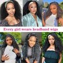 180% Brazilian Kinky Curly Headband Wig Human Hair 10-30 Inch Afro Kinky Curly Human Hair Wigs For Women Easy to Go