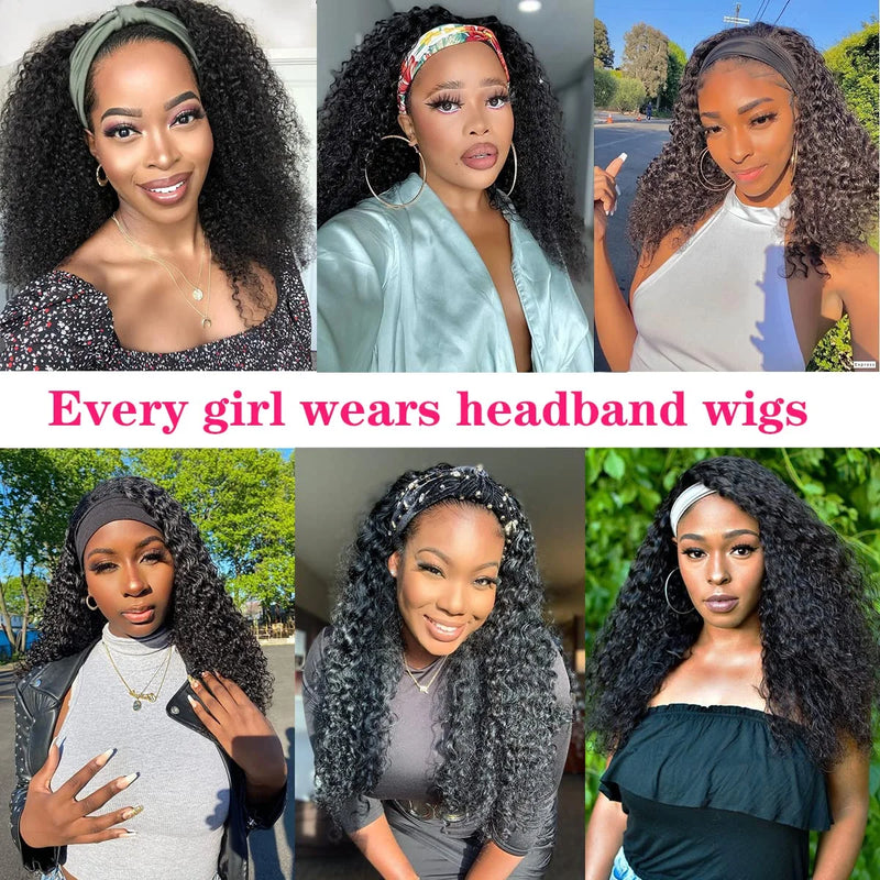 180% Brazilian Kinky Curly Headband Wig Human Hair 10-30 Inch Afro Kinky Curly Human Hair Wigs For Women Easy to Go