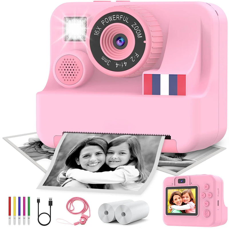 Instant printing with children's cameras, Christmas birthday gifts for boys and girls aged 3-12, FHD selfie children's digital c