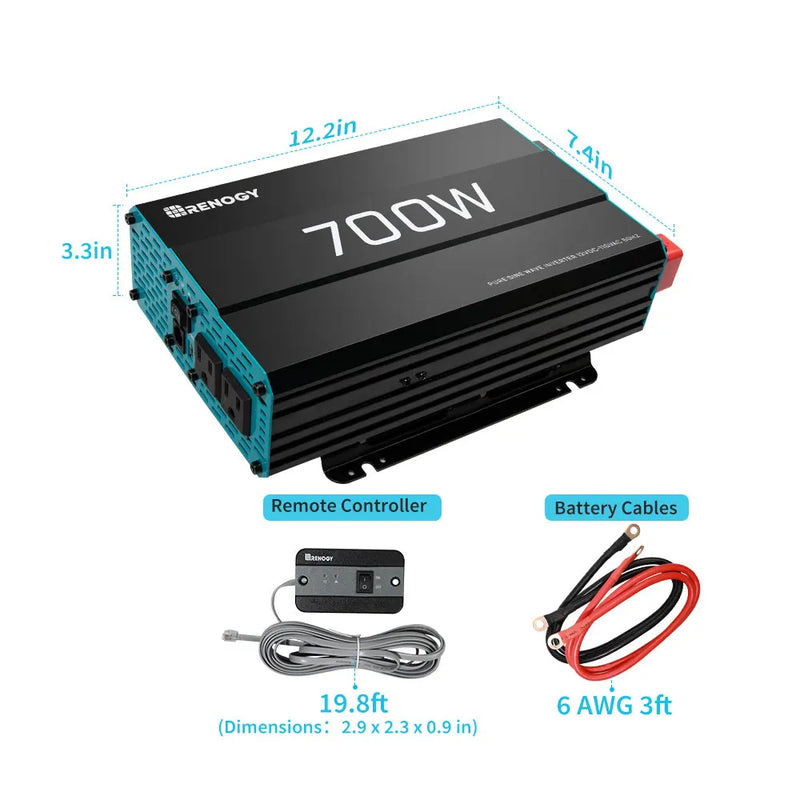 Renogy Pure Sine Wave Inverter 12V DC to 120V AC Converter for Home, RV, Truck, Off-Grid Solar Power Inverter 12V to 110V