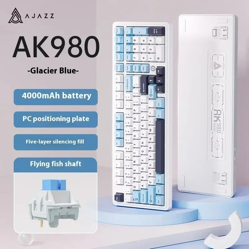 AJAZZ AK980 Mechanical Gaming keyboard, 2.9cm TFT Screen, Volume Knob, 98-Key Gasket Structure, RGB Lighting, Hot-Swappable PR4