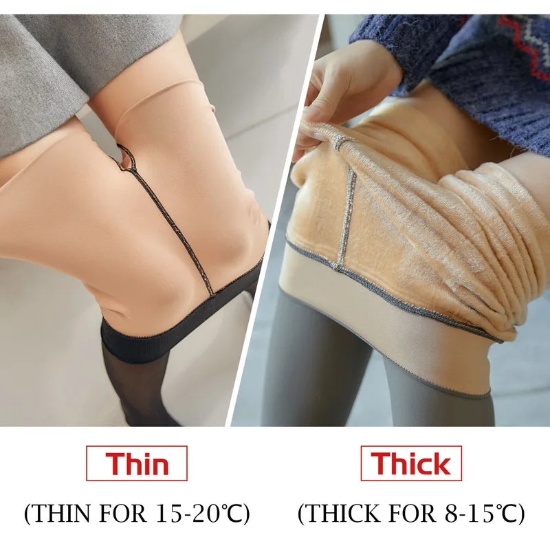 Women Winter Thermal Leggings Slim Translucent Plush Up Pantyhose Stockings Translucent Pants Sexy Elastic Thick Pantyhose