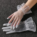 Retro Spring Summer Women Short Tulle Gloves White Black Wedding Gloves Stretchy Lace Full Finger Mittens Mesh Translucent Glove