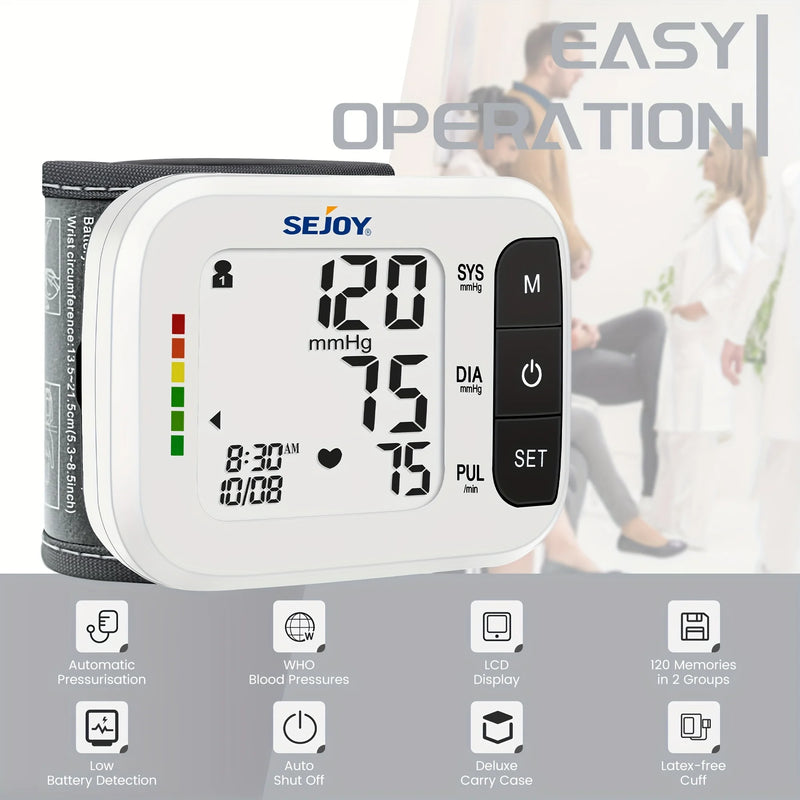 SEJOY Blood Pressure Machine Wrist Blood Pressure Cuff Wrist BP Monitor Wrist Cuff Automatic Monitor with Heartbeat Detection