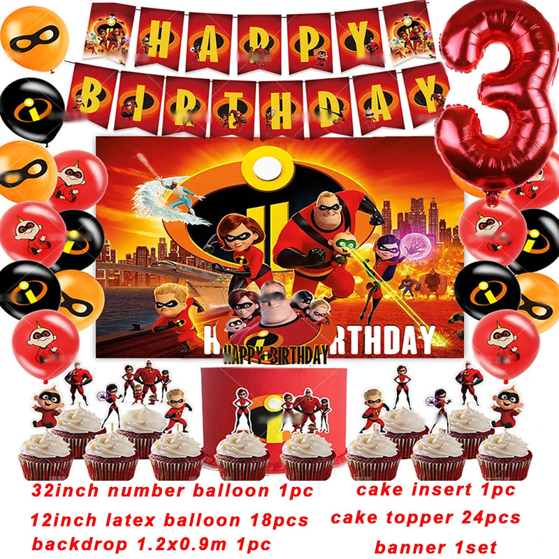 Cartoon The Incredibles Theme Boy Birthday Party Latex Balloons Cake Topper Banner Background Baby Shower Supplies For Kids Gift