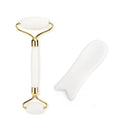 Gesichtsroller-Set aus weißem Kristall-Jadestein, gegen Falten, Facelifting, Gua Sha Massagegerät, Gesichts-Massagetool, Naturstein-Roller-Set, Schönheitspflege