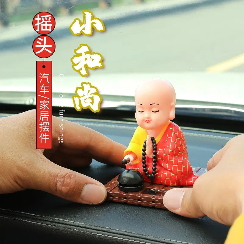 Solar Little Monk Creative Car Ornaments Dashboard Decoration Toys Chinese Style Buddhism Lucky Ornament Interior Accessories