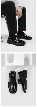 New square head Leather Shoes women Casual Men Formal Dress Thick Bottom Loafers Lace-up Black British Business Work Shoes 44
