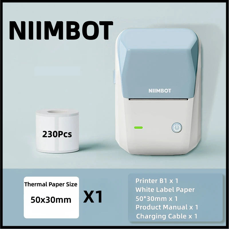 Niimbot B1 English Label Printer Portable Handheld Thermal Printer Mini Barcode QR Code Sticker Paper Color Rolls Maker Cable