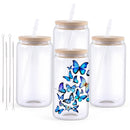 HTVRONT 8/4 Pack 16OZ Clear/Frosted Glass Sublimation Tumblers with Bamboo Lid Sublimate Tumbler Blanks DIY for Iced Coffee Cups